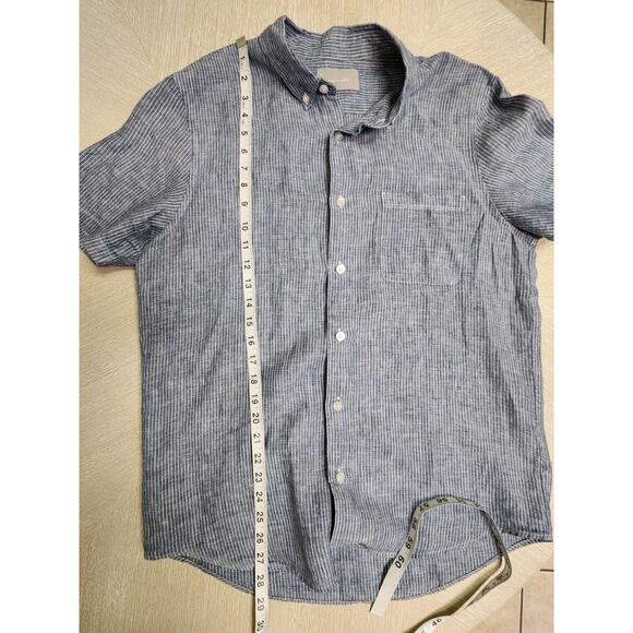 Everlane The Classic Short-Sleeve Shirt in Linen Striped Blue Size M - Picture 7 of 7